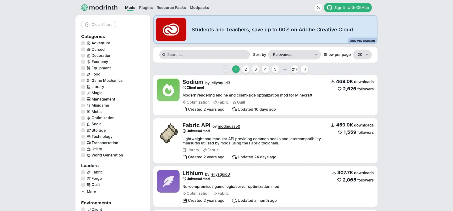 Modrinth's Carbon Ads experiment